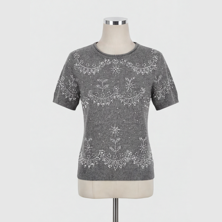 Beaded Embroidered Knitted Short-sleeved Top