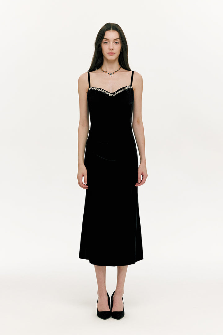 Velvet Crystal-Embellished Slip Dress