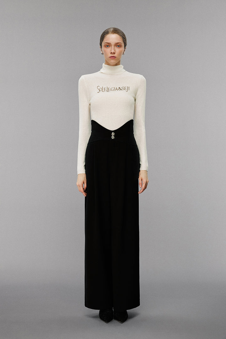 White Superfine Wool Turtleneck Top