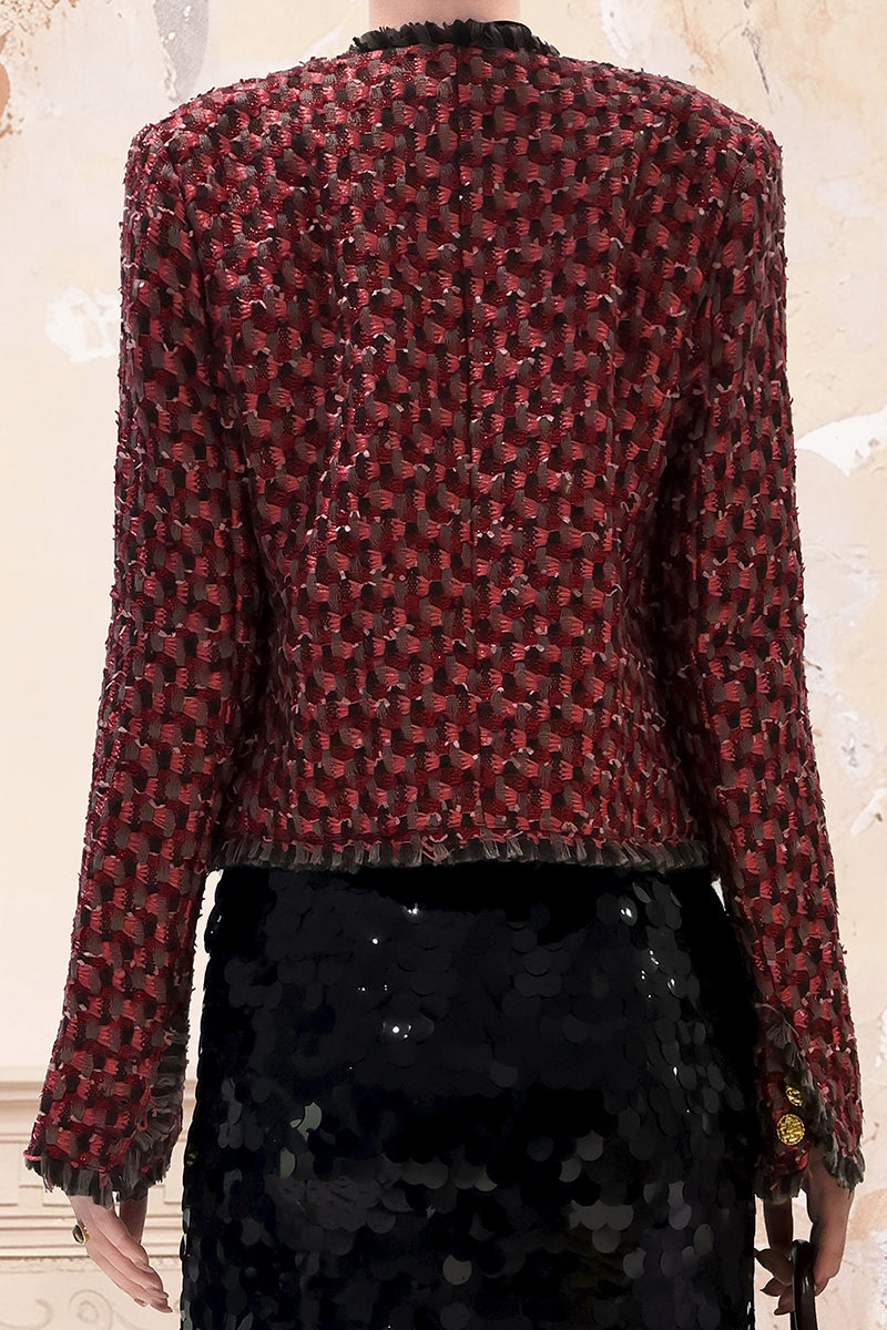 Red Wool Blend Tweed Jacket