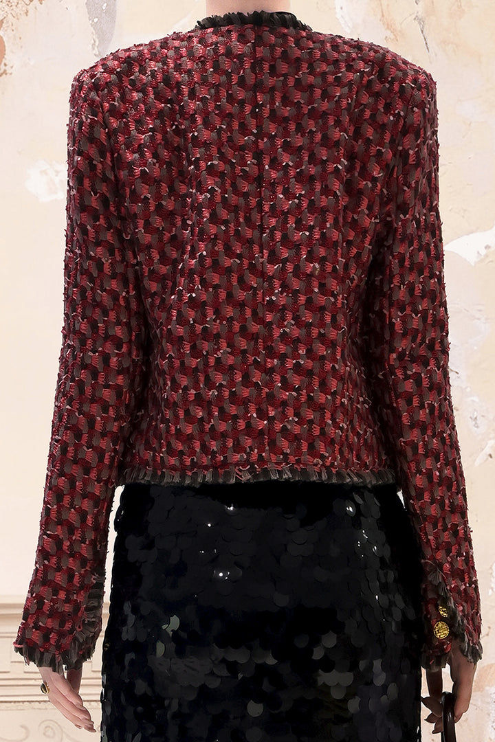 Red Wool Blend Tweed Jacket