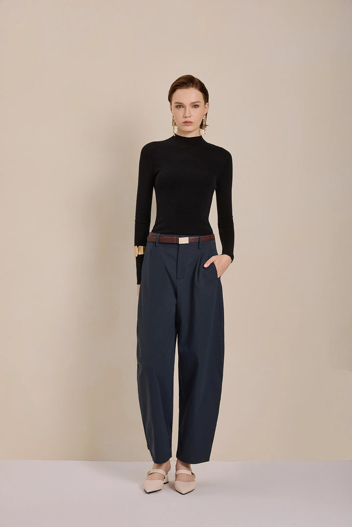 Solelegia Navy Relaxed- Fit Scythe-Leg Pants