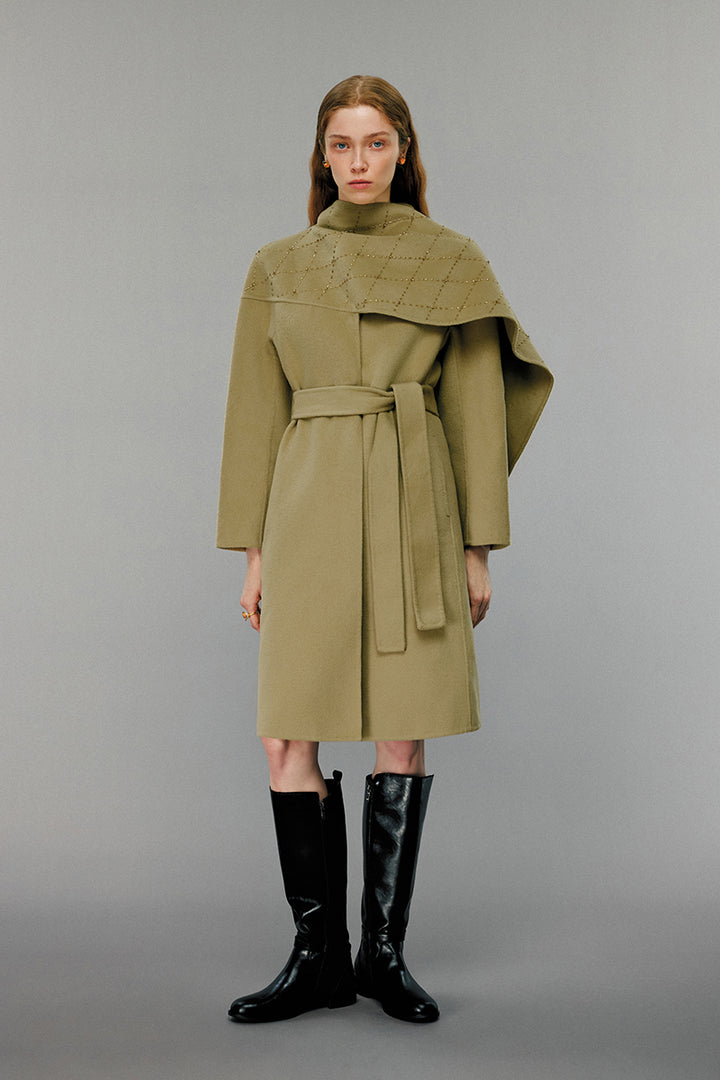 Embellished Wraparound Belted Coat