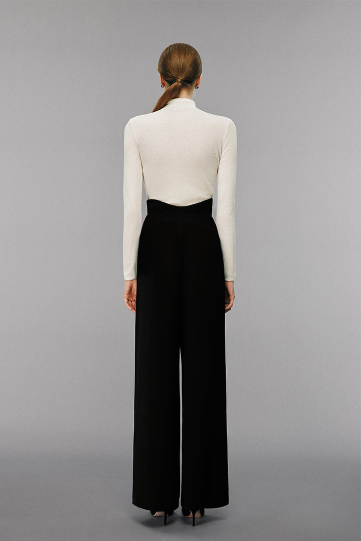 White Superfine Wool Turtleneck Top