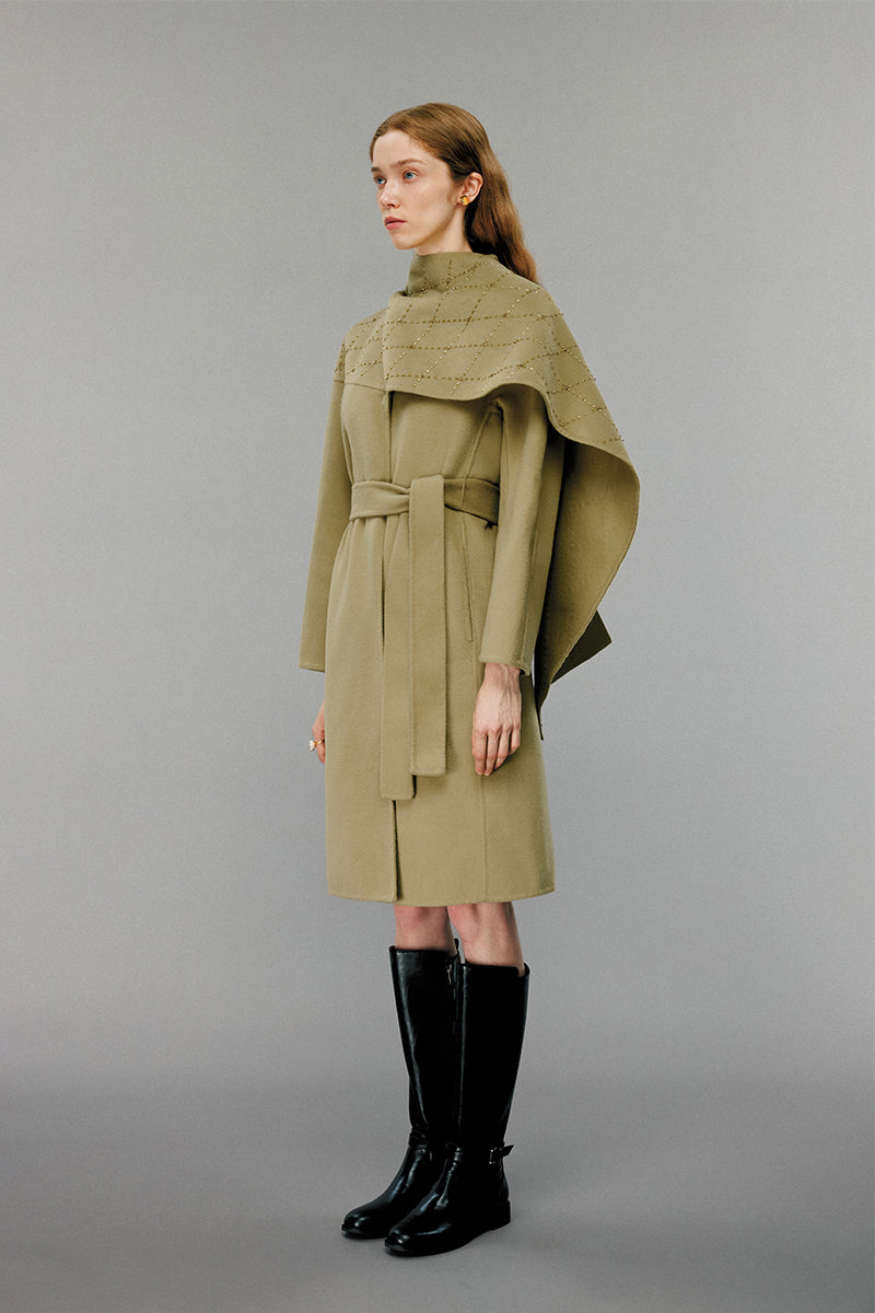 Embellished Wraparound Belted Coat