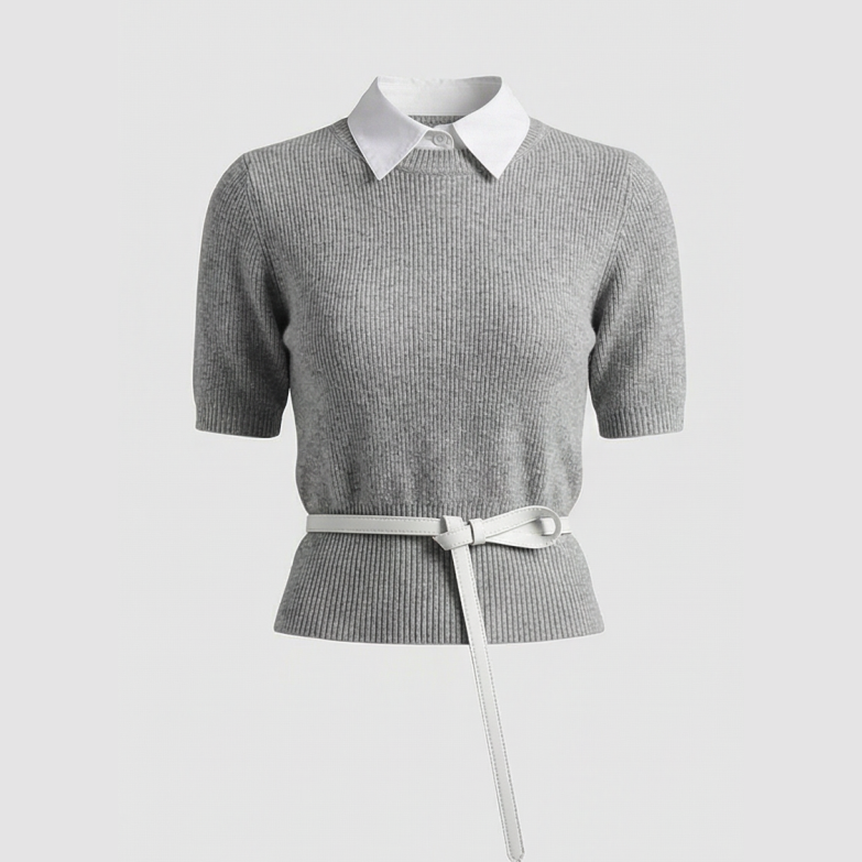 Solelegia Light Grey Lightweight Wool Knit Top