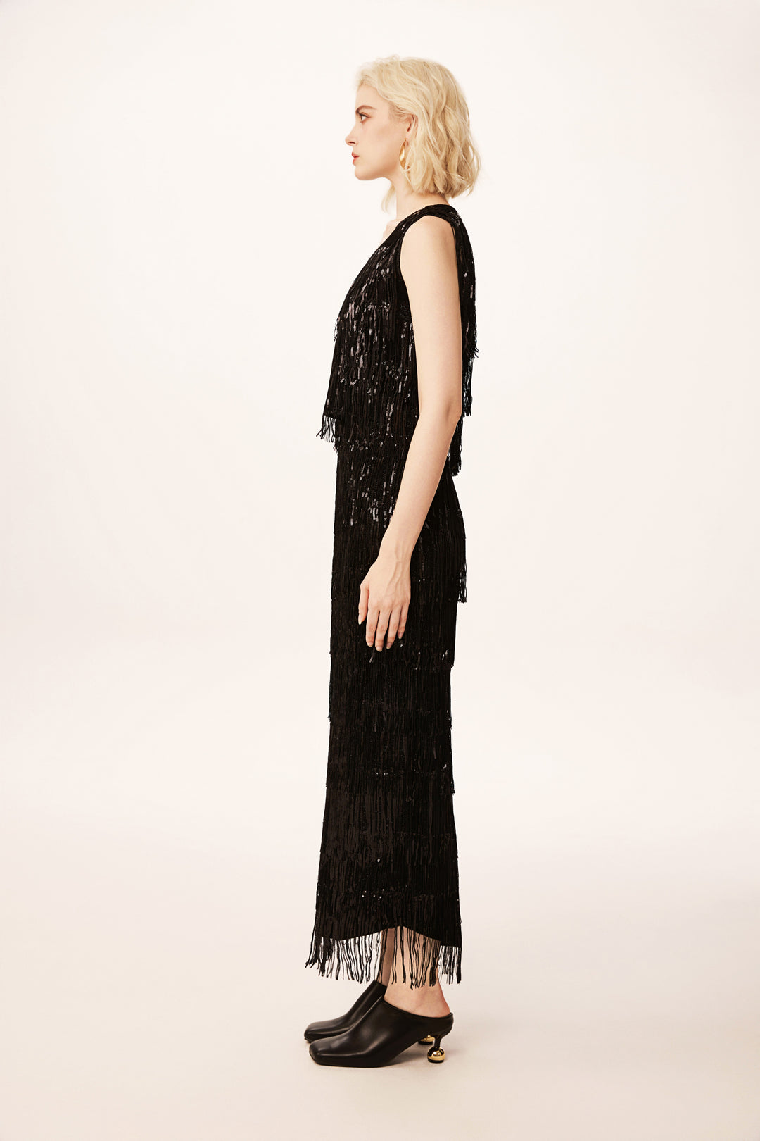 Solelegia Black Sequin Fringe Skirt