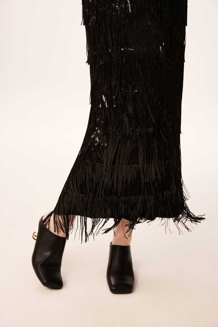 Solelegia Black Sequin Fringe Skirt