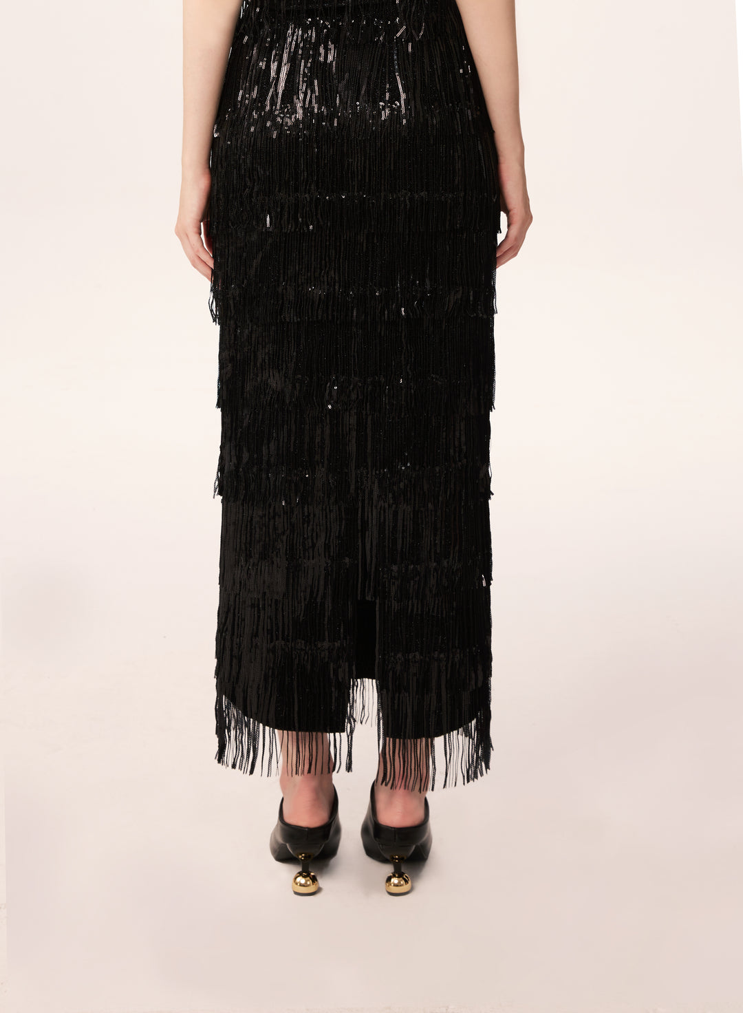 Solelegia Black Sequin Fringe Skirt