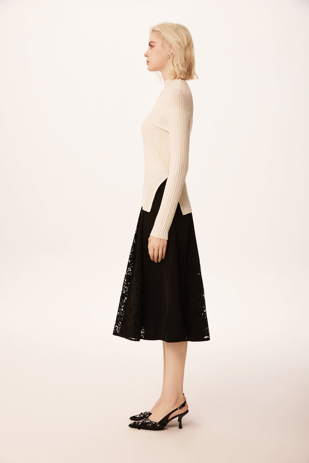 Solelegia Half Turtleneck Beaded Fine Wool Knit Sweater