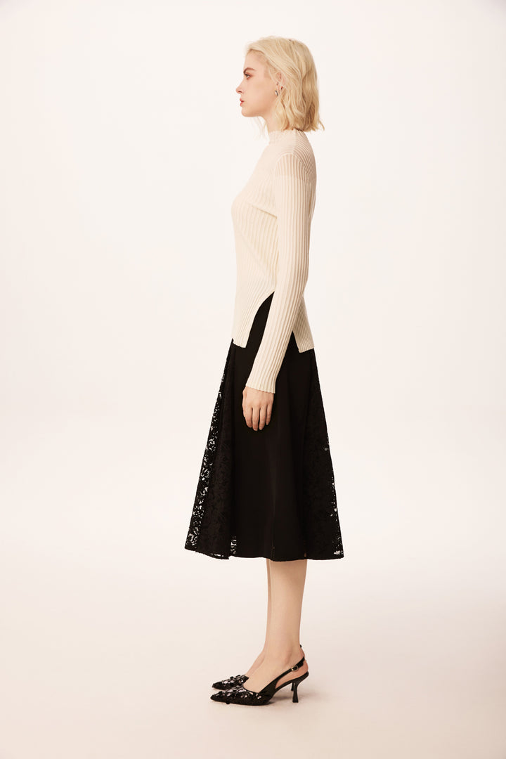 Solelegia Half Turtleneck Beaded Fine Wool Knit Sweater