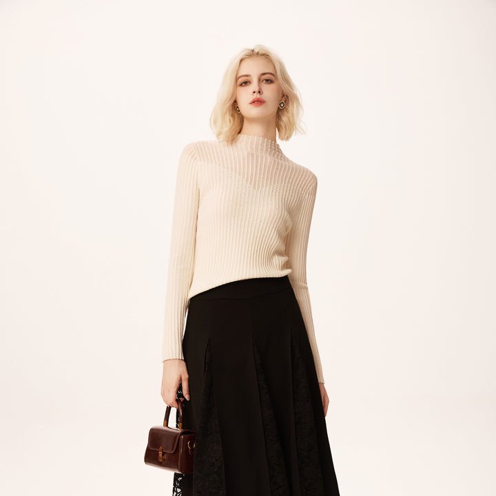 Solelegia Half Turtleneck Beaded Fine Wool Knit Sweater