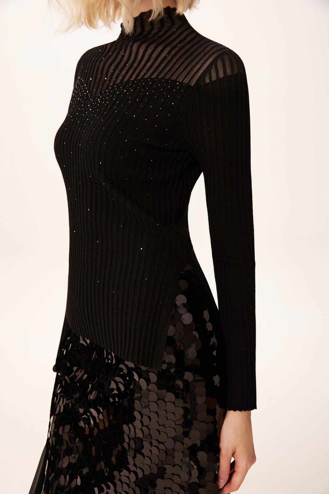 Solelegia Half Turtleneck Beaded Fine Wool Knit Sweater