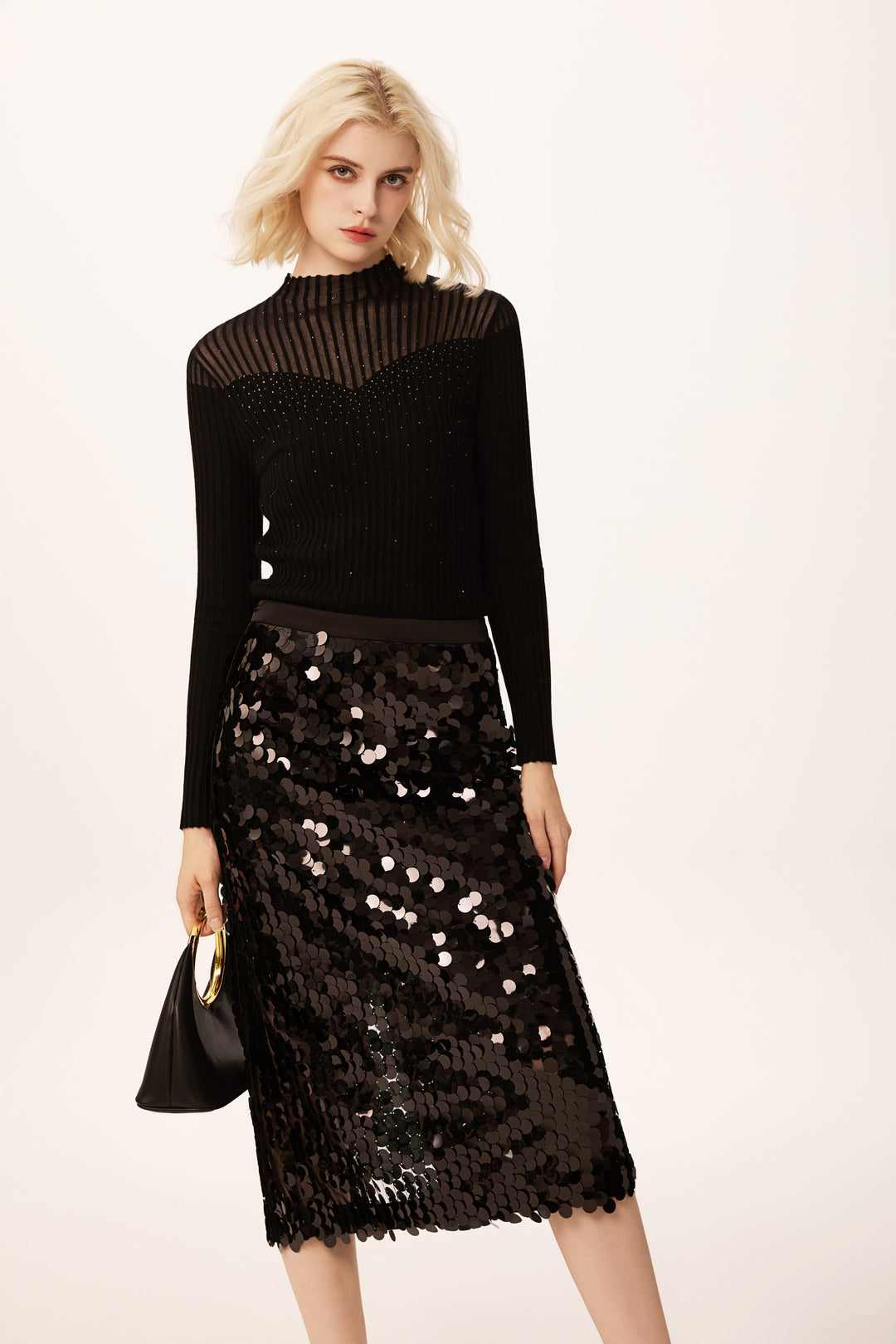 Solelegia Half Turtleneck Beaded Fine Wool Knit Sweater