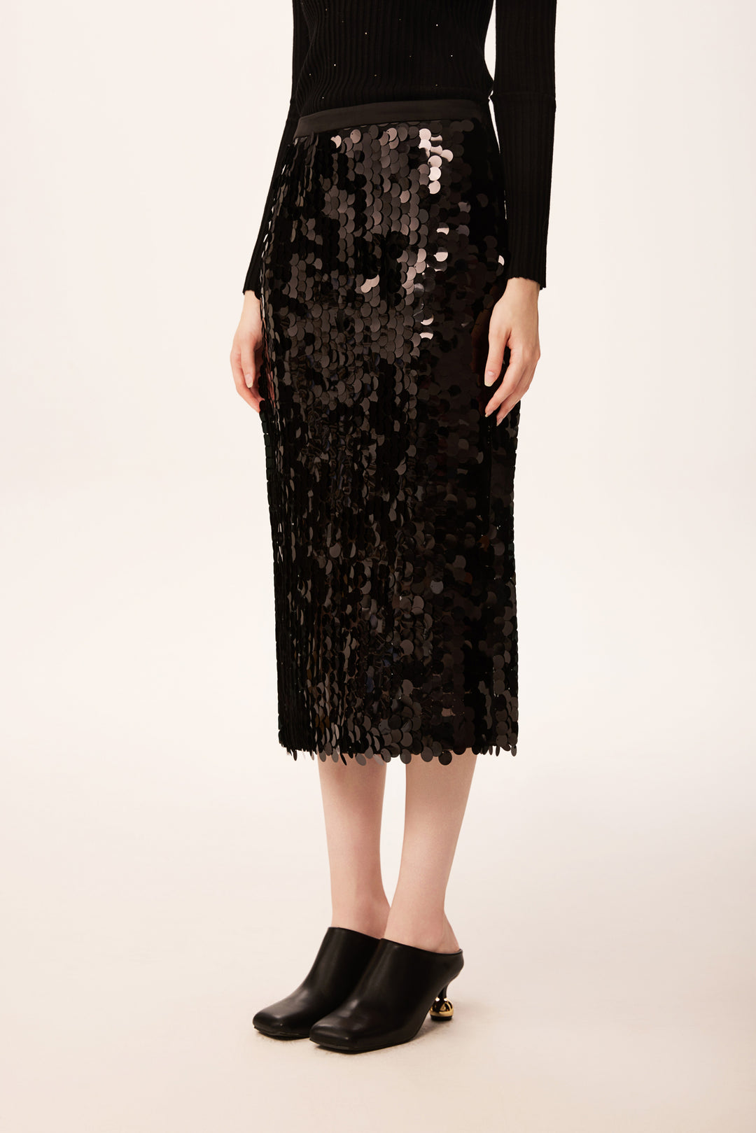 Solelegia Black Sequin Straight Skirt