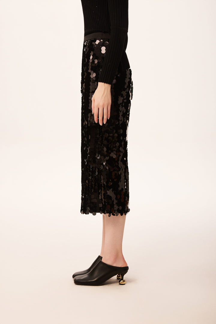 Solelegia Black Sequin Straight Skirt