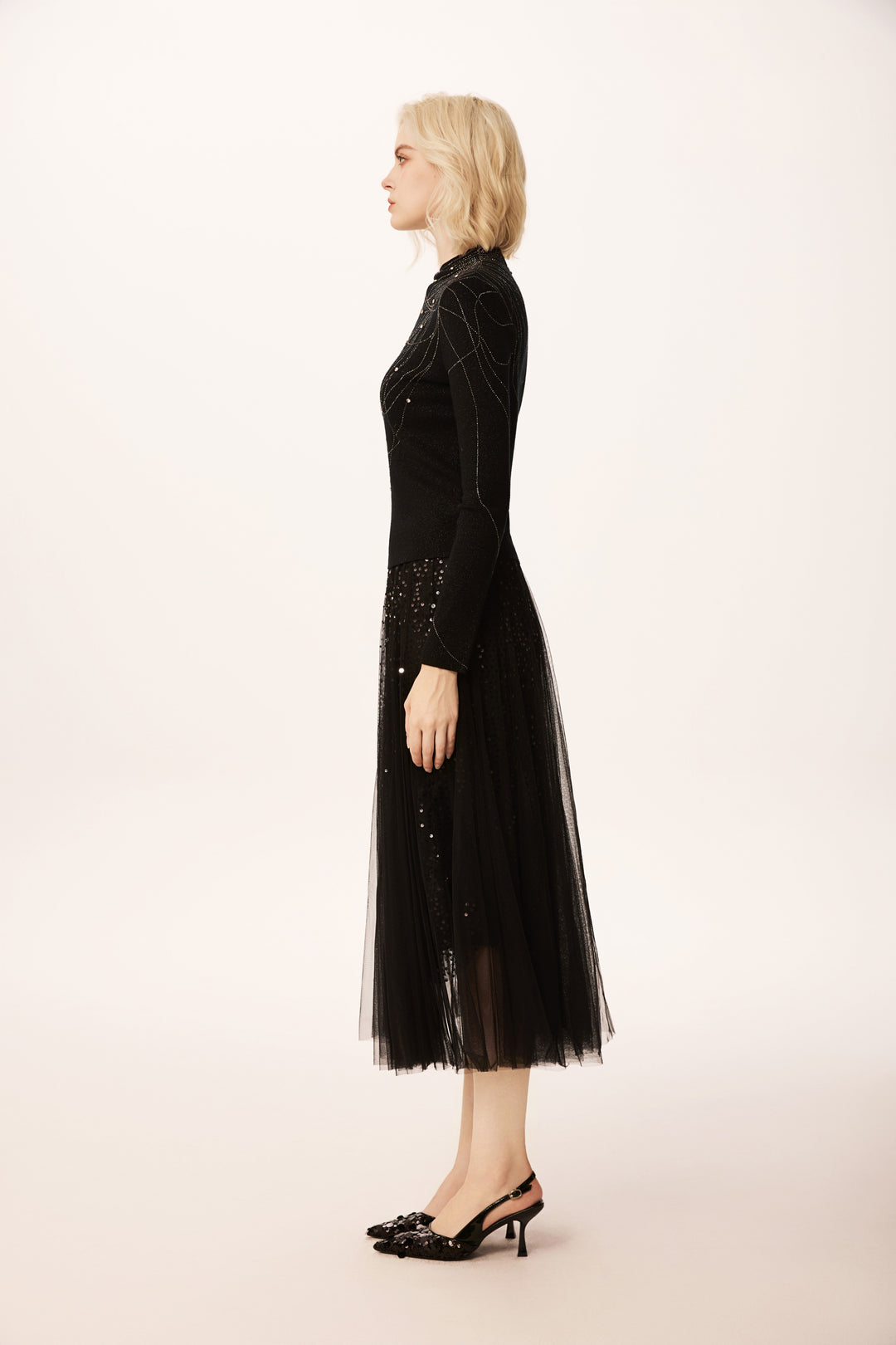 Solelegia Half Turtleneck Rhinestone Slim Wool Knit Sweater