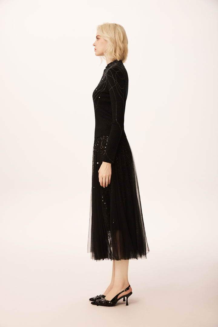 Solelegia Half Turtleneck Rhinestone Slim Wool Knit Sweater