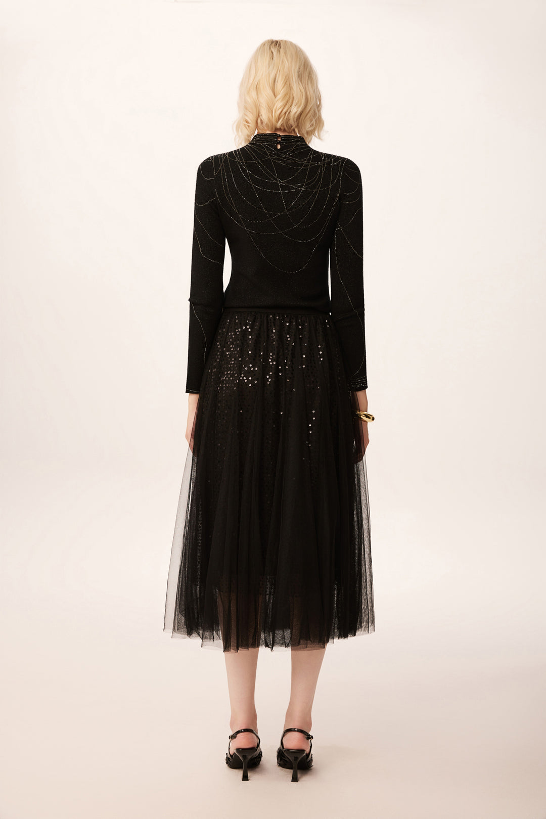 Solelegia Half Turtleneck Rhinestone Slim Wool Knit Sweater