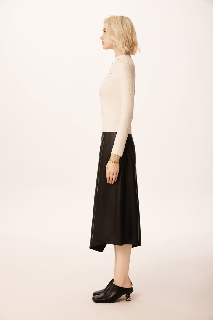Solelegia Half Turtleneck Rhinestone Slim Wool Knit Sweater