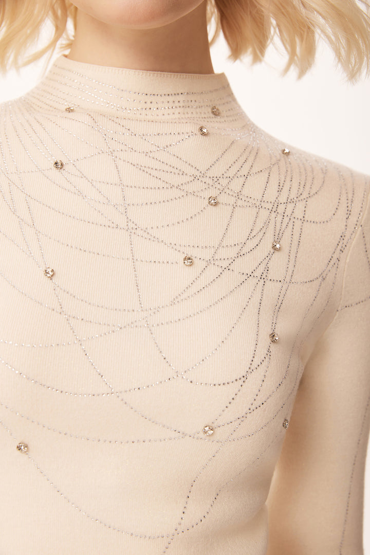Solelegia Half Turtleneck Rhinestone Slim Wool Knit Sweater