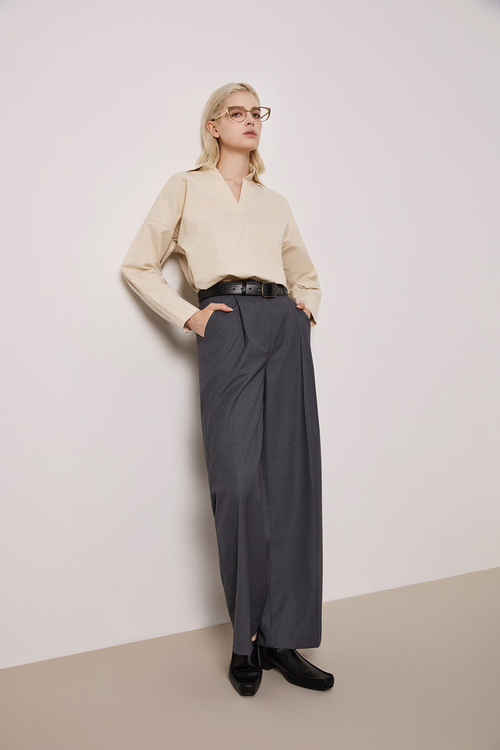 Solelegia Light Almond Pullover V-Neck Cotton Shirt
