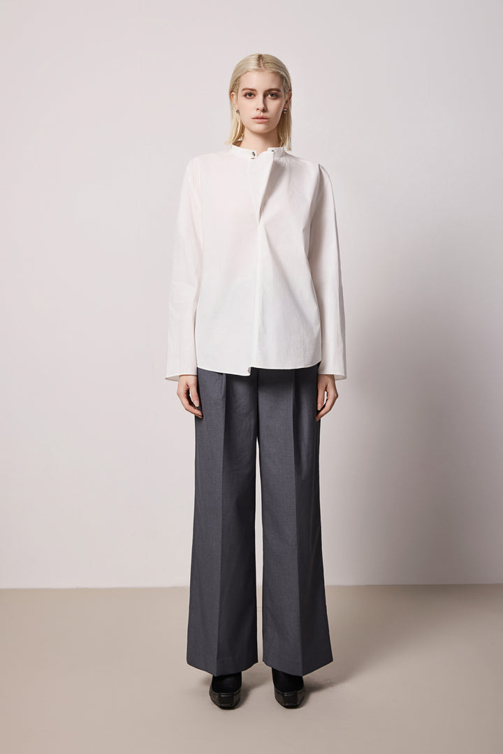 Solelegia White Pullover Cotton Shirt with Rounded Collar