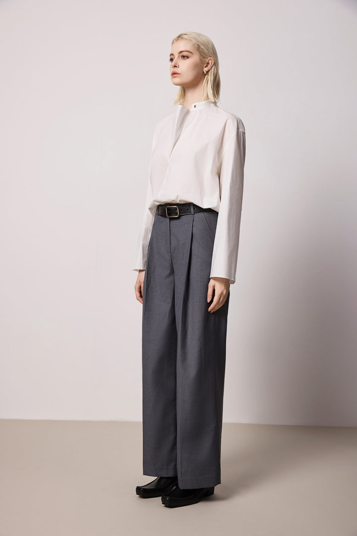 Solelegia White Pullover Cotton Shirt with Rounded Collar