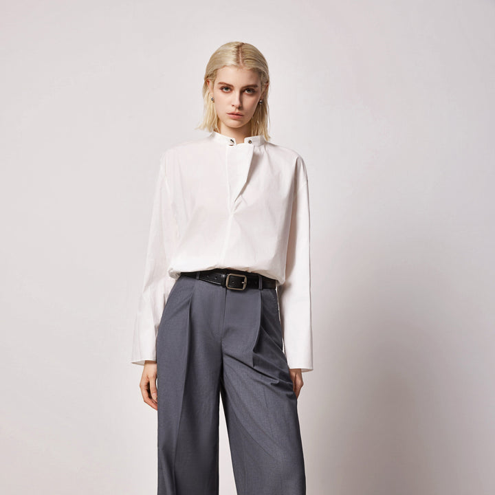 Solelegia White Pullover Cotton Shirt with Rounded Collar