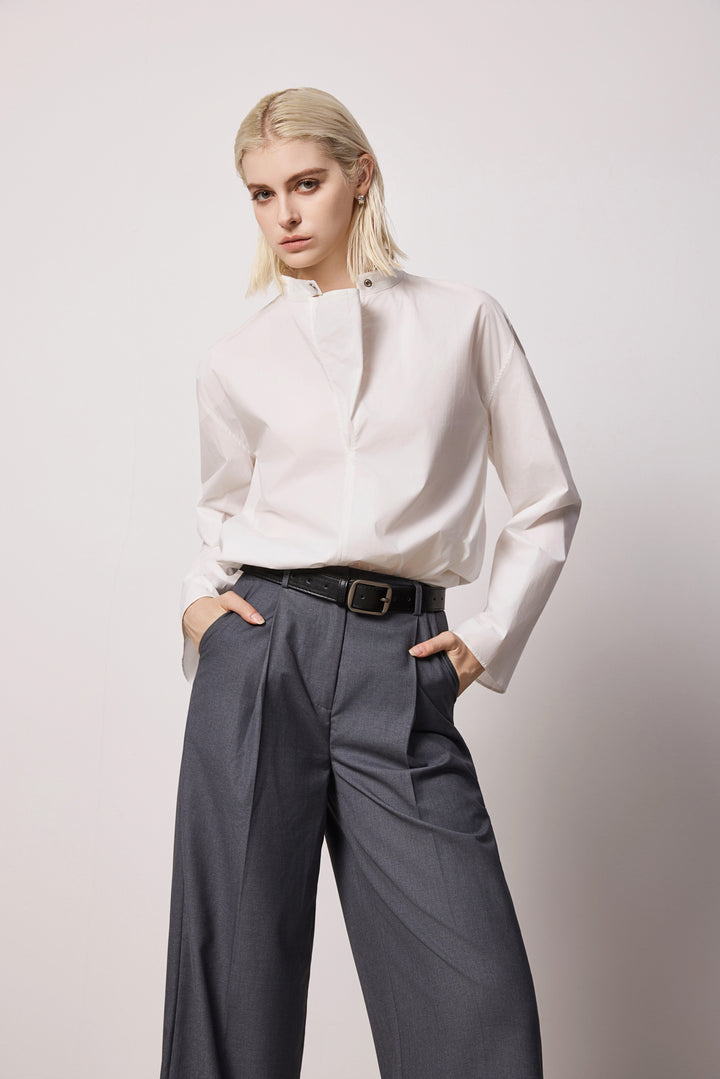 Solelegia White Pullover Cotton Shirt with Rounded Collar