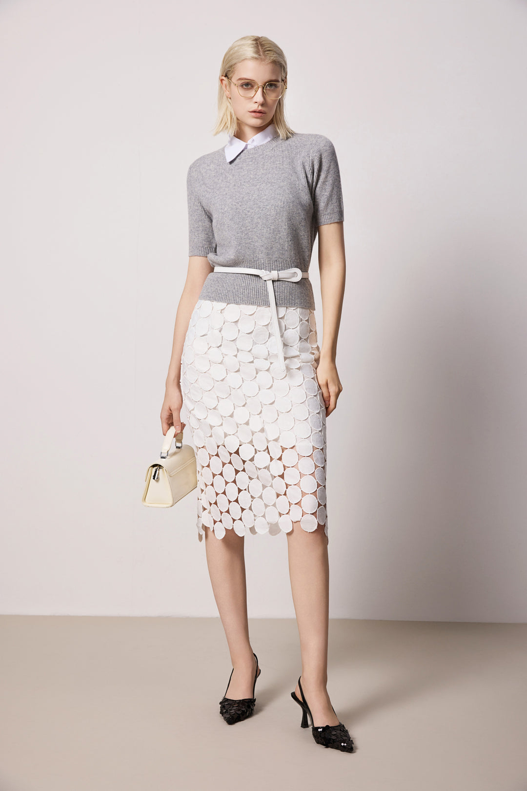 Solelegia Light Grey Lightweight Wool Knit Top