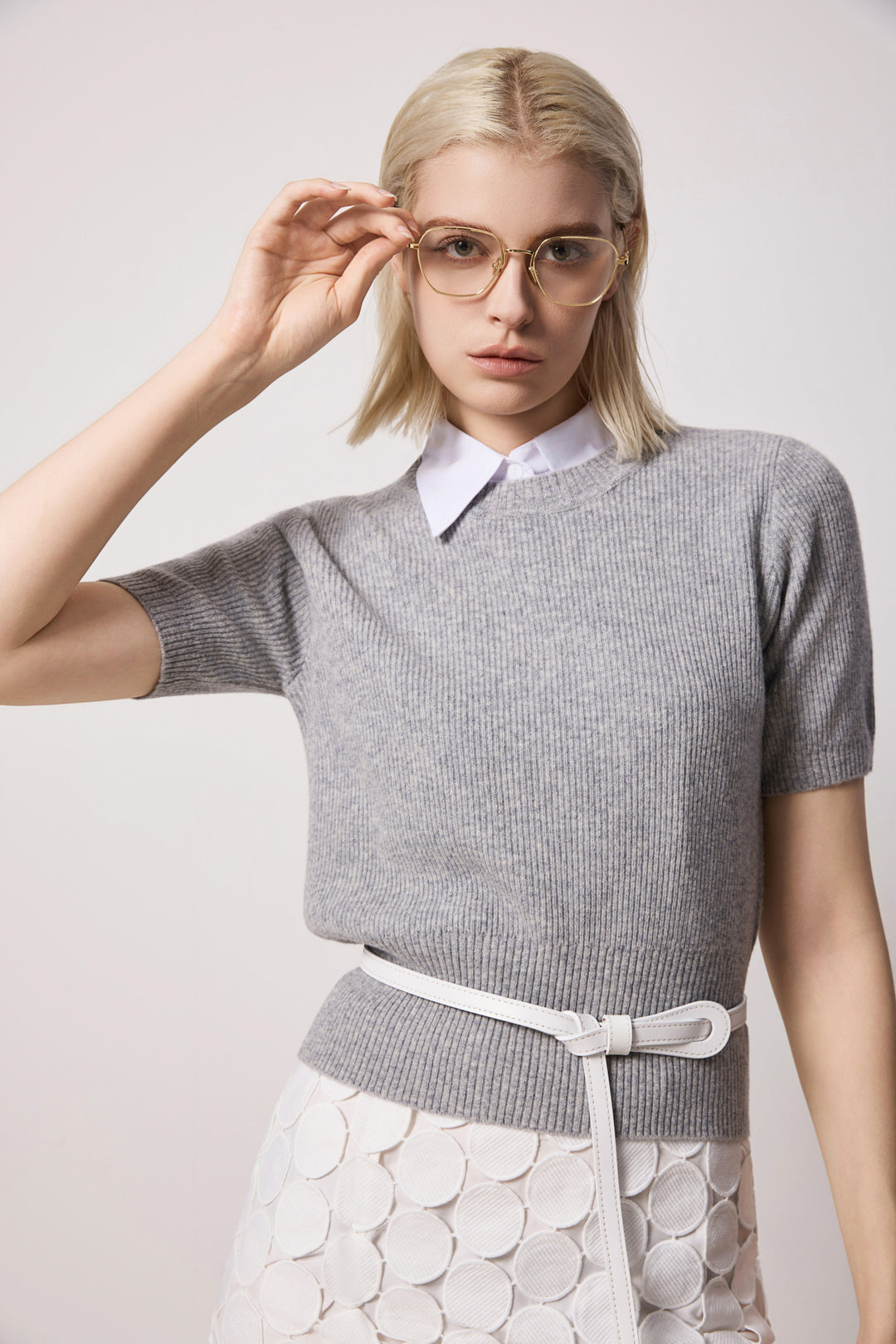Solelegia Light Grey Lightweight Wool Knit Top
