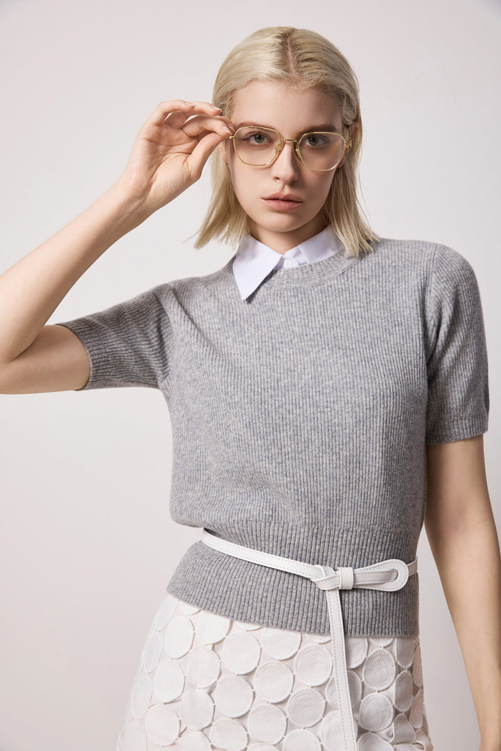 Solelegia Light Grey Lightweight Wool Knit Top