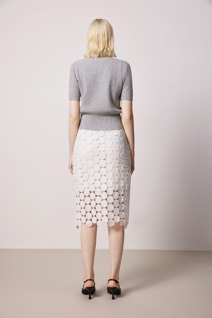 Solelegia White Hollow-Out Slim Straight Skirt