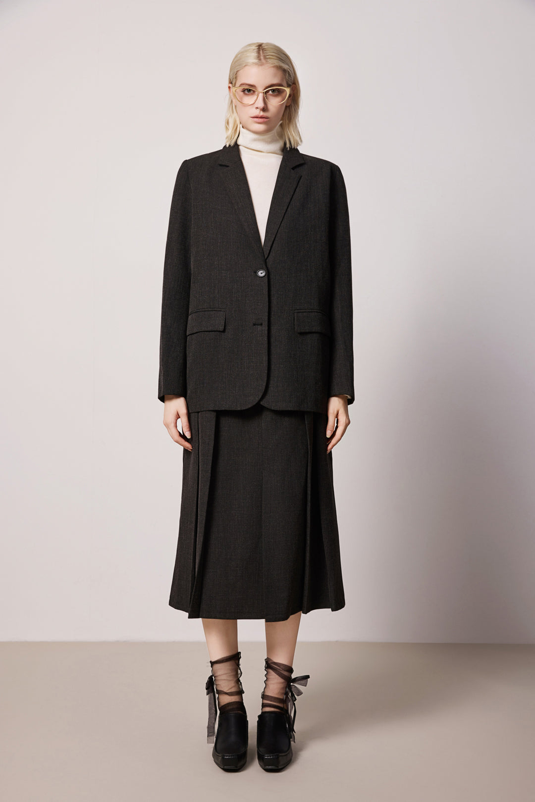 Solelegia Taupe Tailored Skirt with Subtle A-Line Pleats