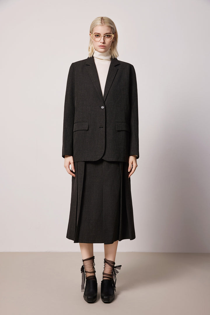 Solelegia Taupe Tailored Skirt with Subtle A-Line Pleats