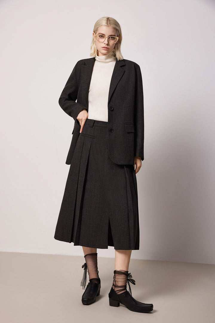 Solelegia Taupe Tailored Skirt with Subtle A-Line Pleats