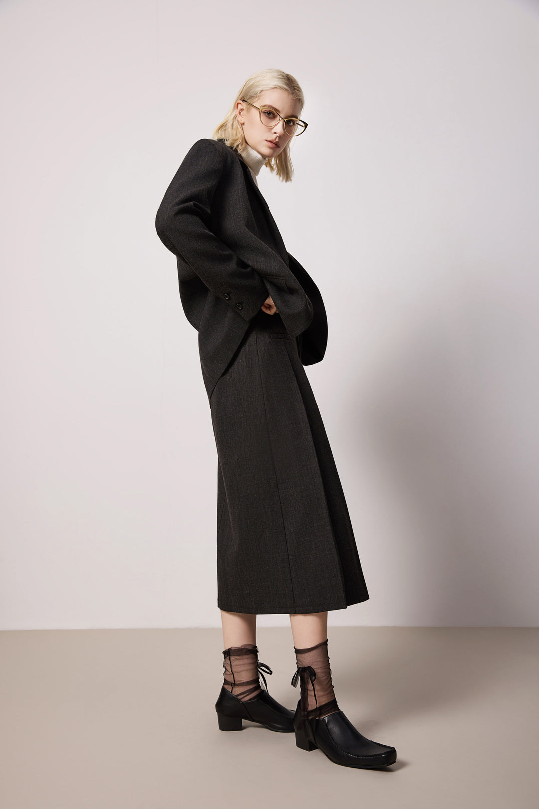 Solelegia Taupe Tailored Skirt with Subtle A-Line Pleats