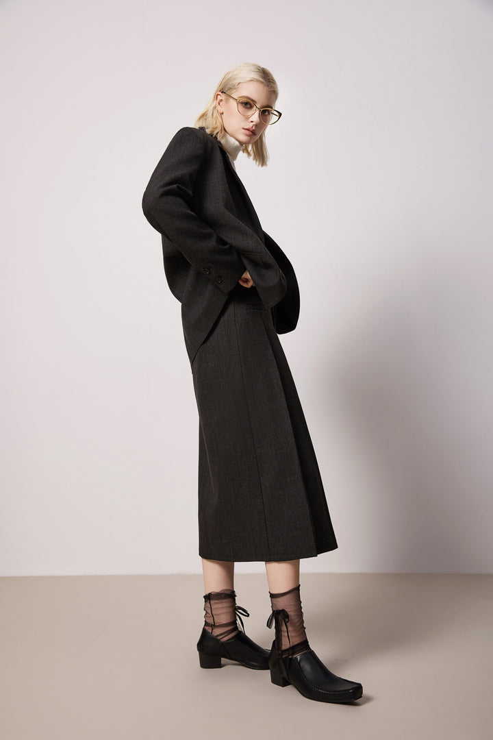 Solelegia Taupe Tailored Skirt with Subtle A-Line Pleats