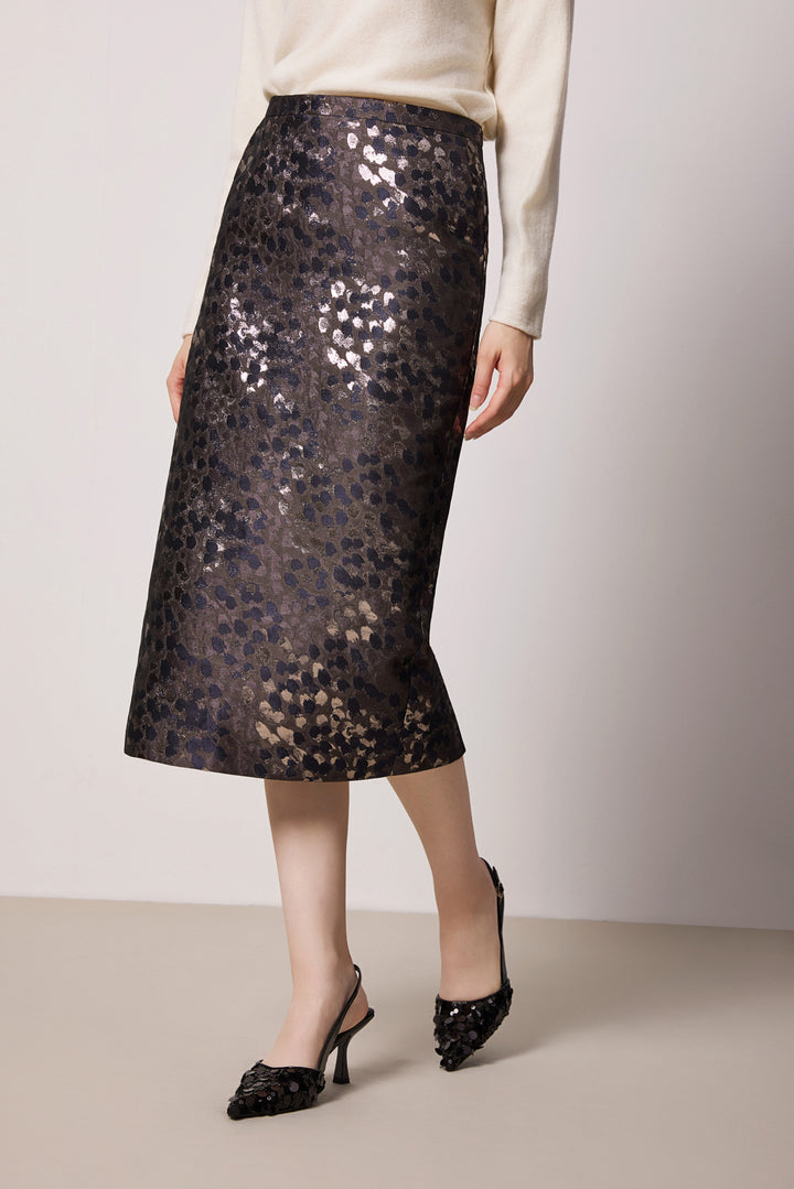 Solelegia Brown Jacquard Straight Skirt