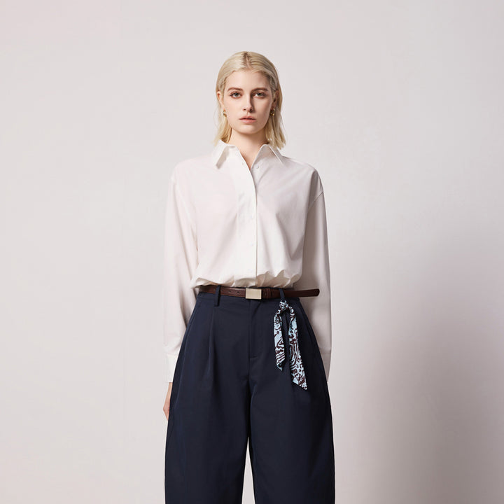 Solelegia White Cotton Collared Button-Up Shirt
