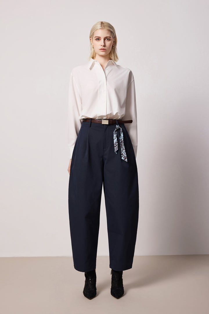 Solelegia Navy Relaxed- Fit Scythe-Leg Pants