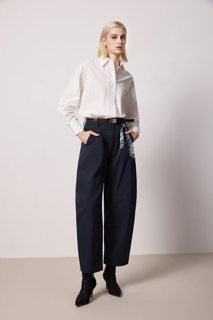 Solelegia Navy Relaxed- Fit Scythe-Leg Pants