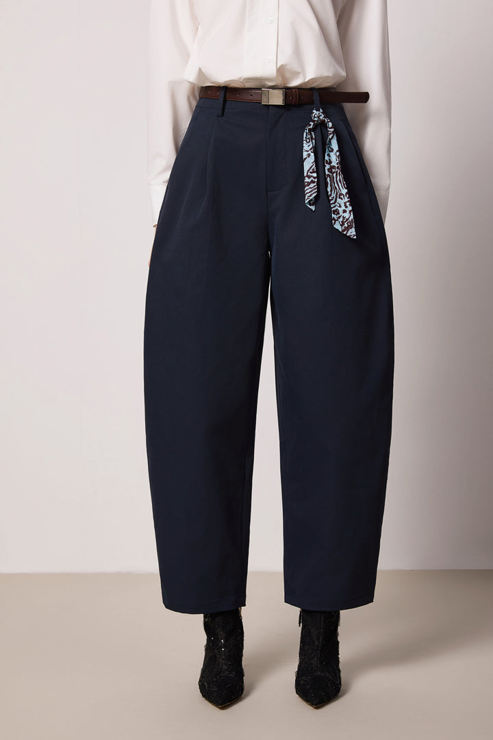 Solelegia Navy Relaxed- Fit Scythe-Leg Pants