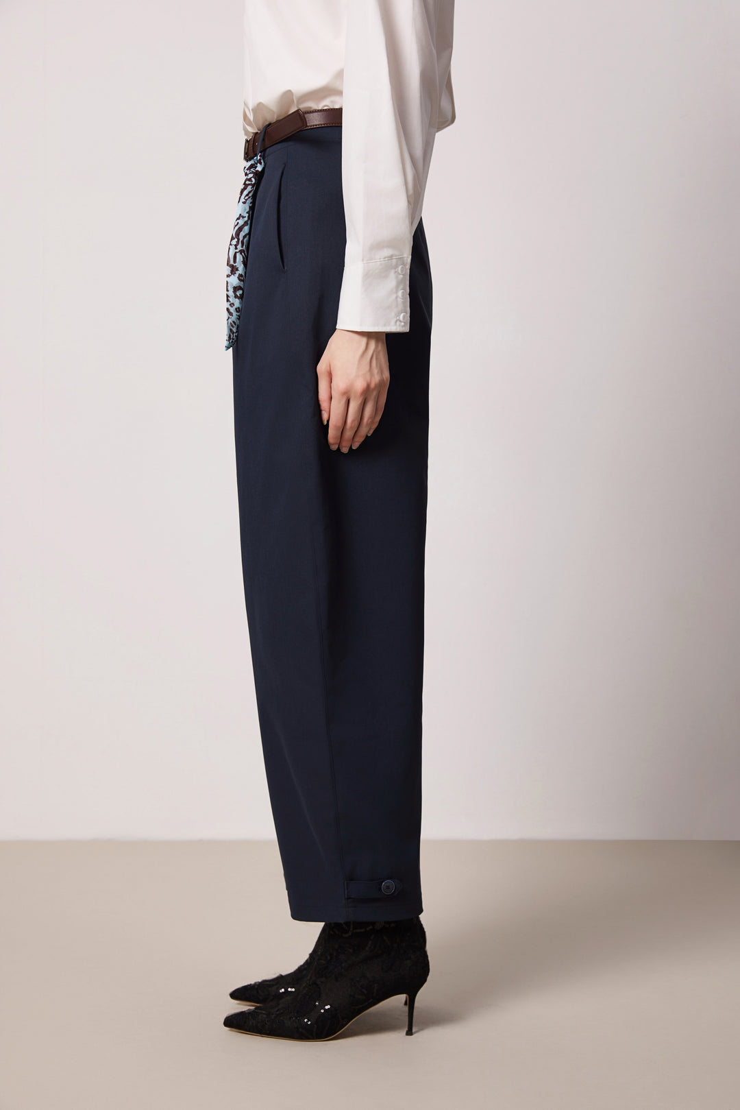 Solelegia Navy Relaxed- Fit Scythe-Leg Pants