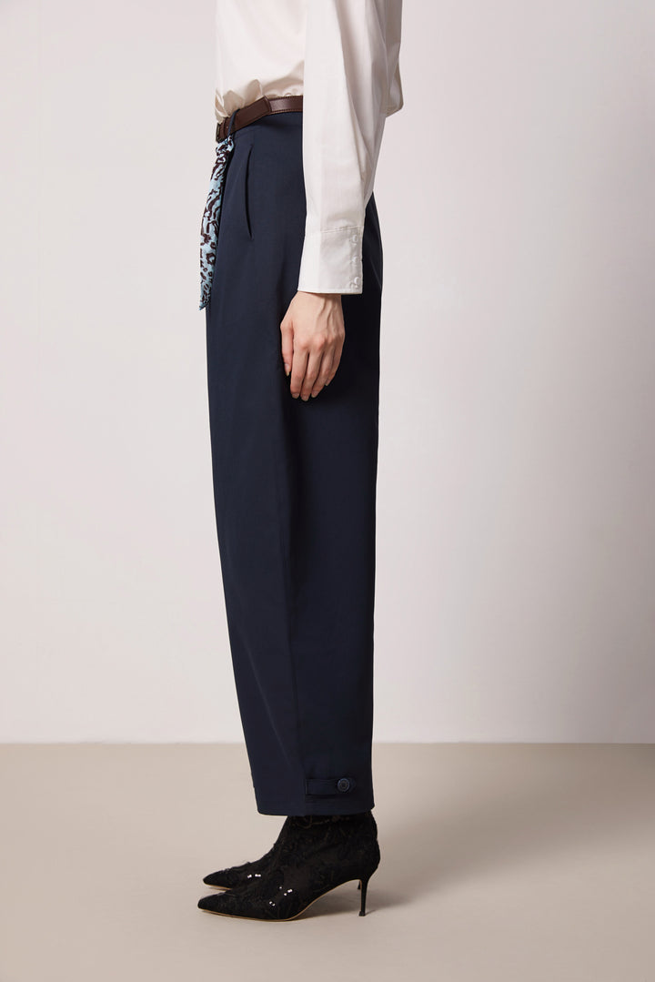 Solelegia Navy Relaxed- Fit Scythe-Leg Pants