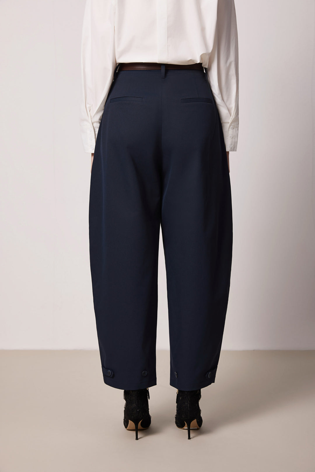 Solelegia Navy Relaxed- Fit Scythe-Leg Pants