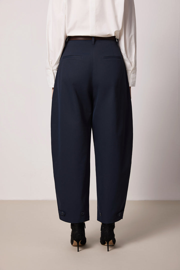 Solelegia Navy Relaxed- Fit Scythe-Leg Pants