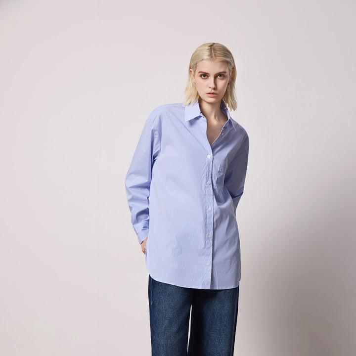Solelegia Blue Striped Cotton Button-Up Shirt