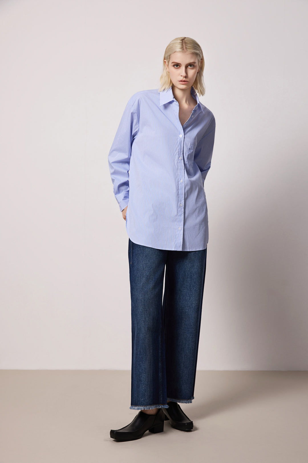 Solelegia Blue Striped Cotton Button-Up Shirt